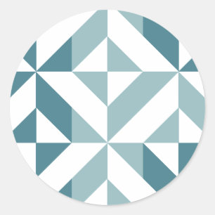 Teal Green Two Tone Geometric ZigZag Classic Round Sticker