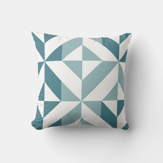 Teal Green Two Tone Geometric ZigZag Cushion (Front)