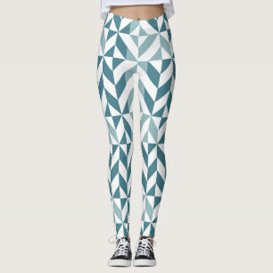 Teal Green Two Tone Geometric ZigZag Leggings