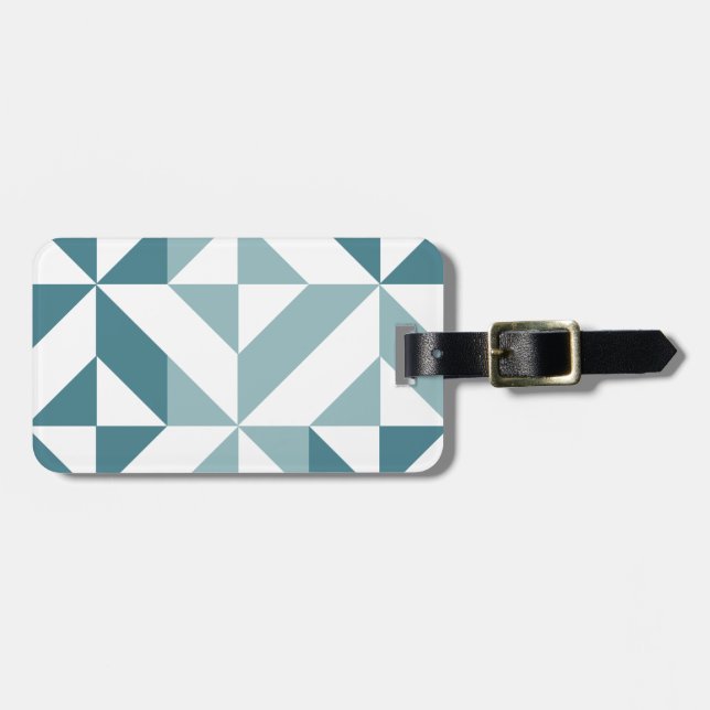 Teal Green Two Tone Geometric ZigZag Luggage Tag (Front Horizontal)