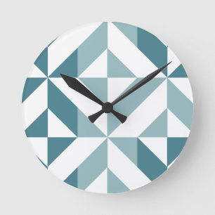 Teal Green Two Tone Geometric ZigZag Round Clock