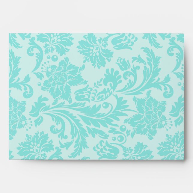 Teal green vintage damask print envelope (Front)
