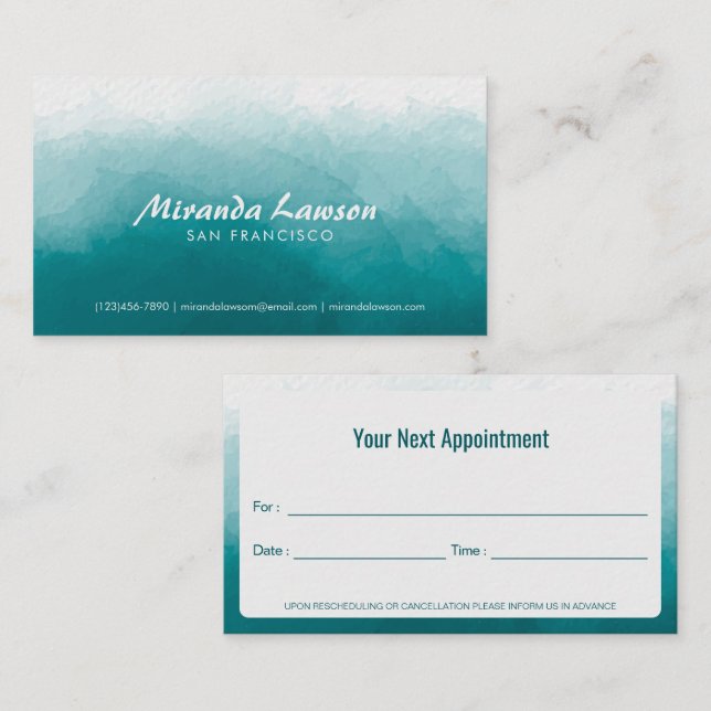 Teal Green Watercolor background  Appointment Card (Front/Back)