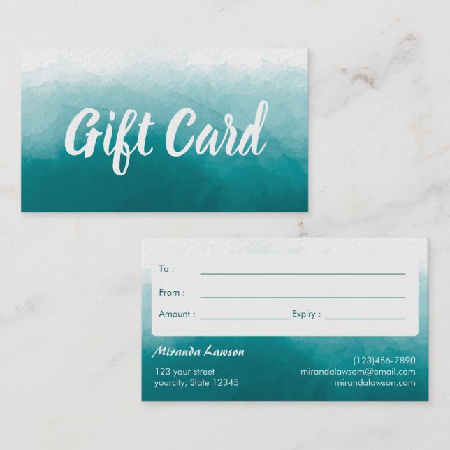 Teal Green Watercolor background Gift Certificate (Front/Back)