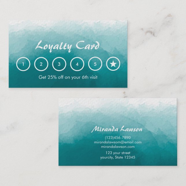 Teal Green Watercolor background Loyalty card (Front/Back)