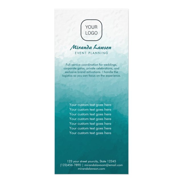 Teal Green Watercolor background  Rack Card (Front)