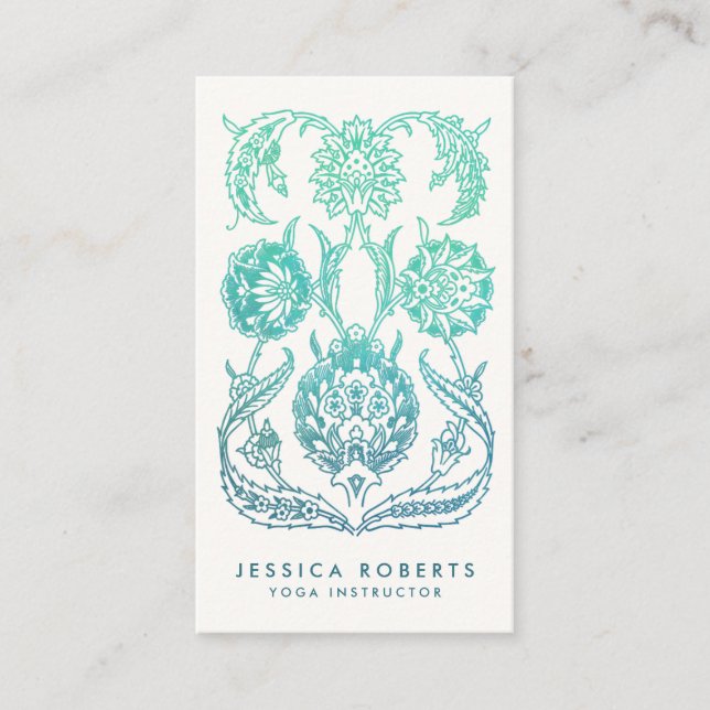 Teal Green Watercolor Boho Floral Business Card (Front)