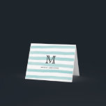 Teal Green Watercolor Stripes Pattern Monogram Note Card<br><div class="desc">Minimalist Modern Simple Classic Cute Teal Green Light Pastel Green Watercolor Brush Stripes Pattern Monogram Name Initial Note Card</div>
