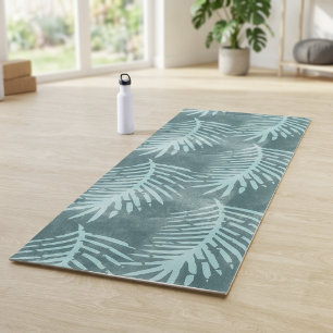 Teal Green Watercolor Tropical Botanical Leaf Yoga Mat