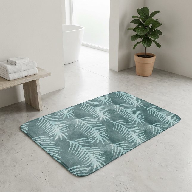 Teal Green Watercolor Tropical Leaf Bath Mat (Teal Green Watercolor Tropical Leaf Bath Mat)