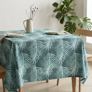 Teal Green Watercolor Tropical Leaf Tablecloth