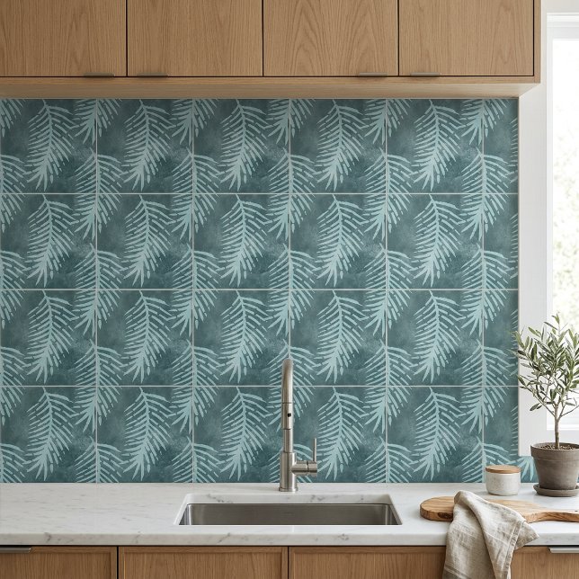 Teal Green Watercolor Tropical Leaf Tile (Teal Green Watercolor Tropical Leaf Ceramic Tile)
