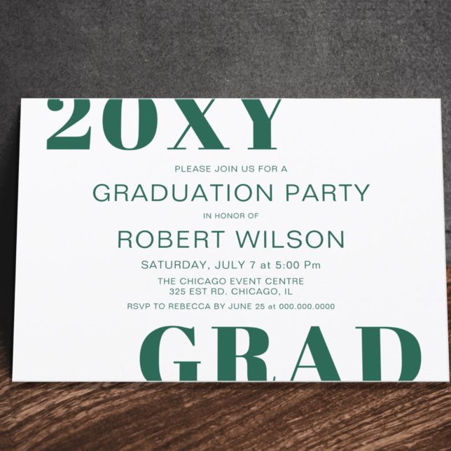 Teal Green White Bold Typography Graduation Party  Invitation (Creator Uploaded)