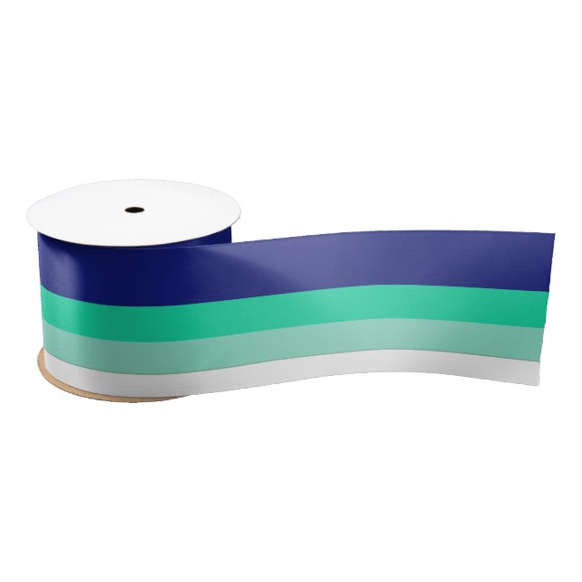 Teal green white striped satin ribbon (Spool)