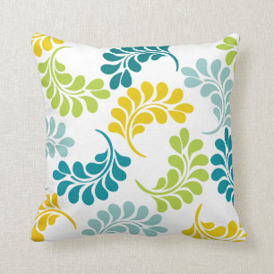 Teal Green Yellow Floral Pillow