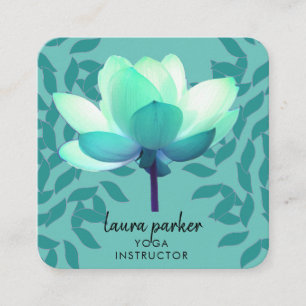 Teal Green Yoga Instructor Lotus Flower Watercolor Square Business Card