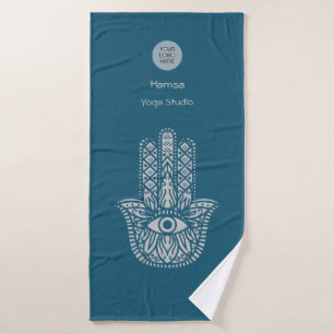 Teal Green Yoga Studio Hamsa Customisable Bath Towel