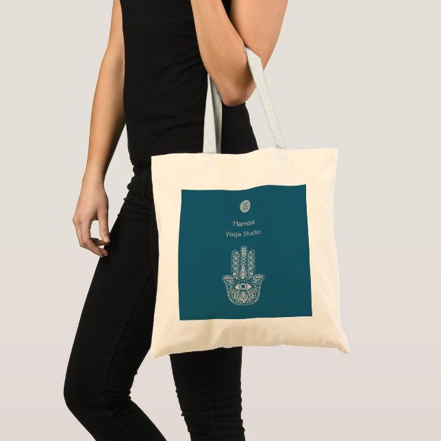 Teal Green Yoga Studio Hamsa Customisable Tote Bag (Front (Product))