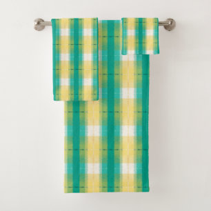 Teal Green Yolk Yellow White Striped Pattern  Bath Towel Set