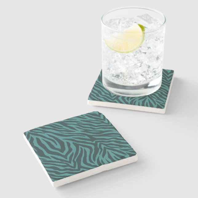 Teal Green Zebra Animal Print Stone Coaster (Side)