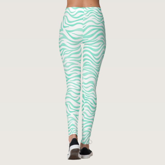 Teal Green Zebra Pattern Leggings (Back)