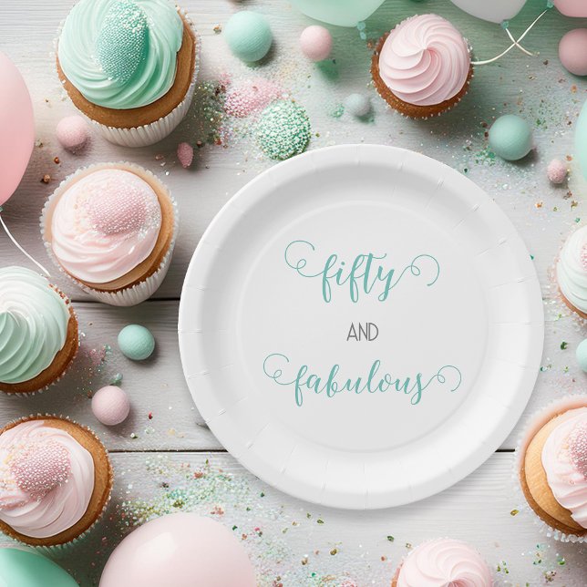 Teal Grey 50 and Fabulous Birthday  Paper Plate (Creator Uploaded)