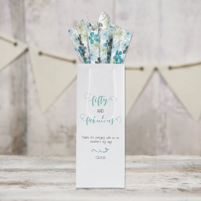 Teal Grey 50 and Fabulous Birthday  Wine Gift Bag (Creator Uploaded)