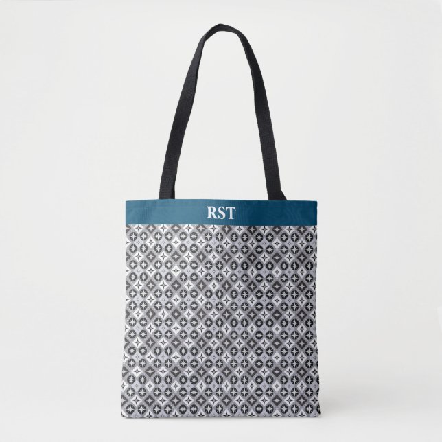 Teal, Grey and White Pattern  Tote Bag (Front)