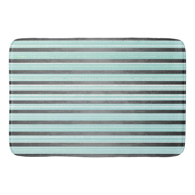 Teal, Grey, and White Stripes Bath Mat (Front)