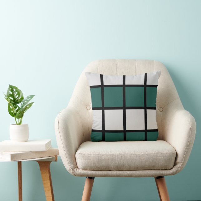 Teal Grey Black Chequered Pattern Cushion (Chair)