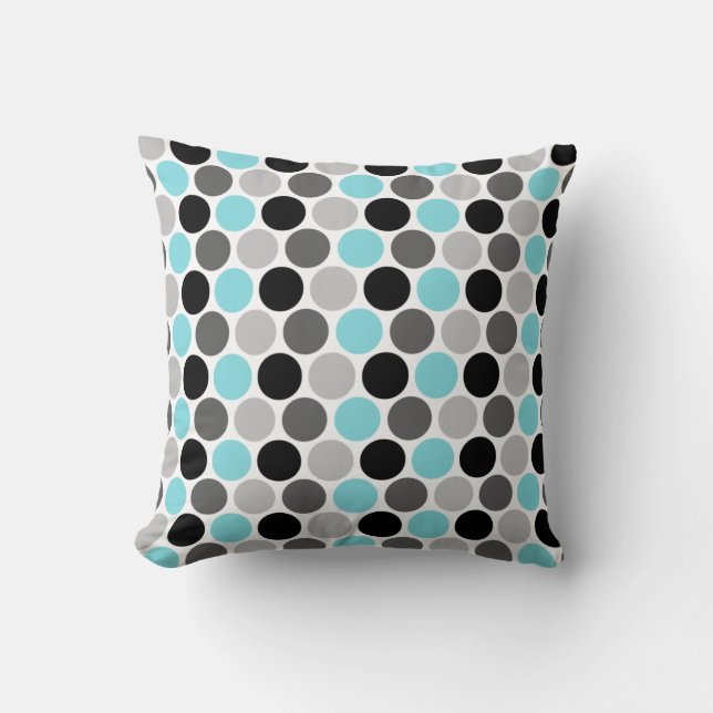 Teal, Grey, Black Retro Circles Pattern Cushion (Front)