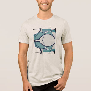 Teal Grey Black Swirling MCM Look Geometric Motif Tri-Blend Shirt