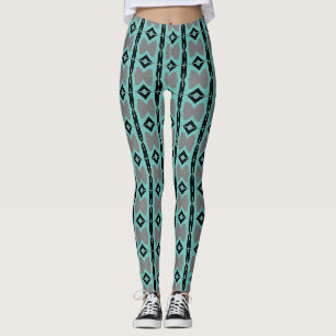 Teal Grey Black Unique Pattern Leggings