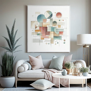 Teal Grey Blue Beige Rust Red Abstract Art Pattern Canvas Print