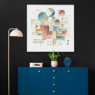 Teal Grey Blue Beige Rust Red Abstract Art Pattern Poster