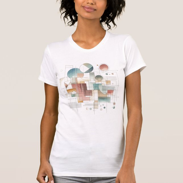 Teal Grey Blue Beige Rust Red Abstract Art Pattern T-Shirt (Front)