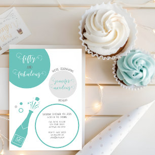 Teal Grey Champagne 50 and Fabulous Birthday  Invitation