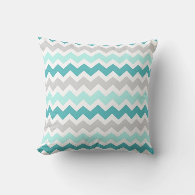 Teal Grey Chevron Decorative Pillow (Front)