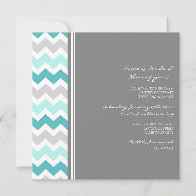 Teal Grey Chevron Engagement Party Invitations (Front)