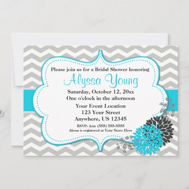 Teal Grey Chevron Invitation (Front)