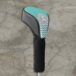 Teal Grey Chevron Quatrefoil Golf Head Cover