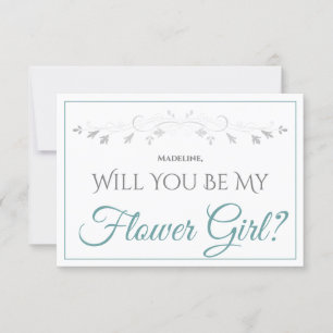 Teal & Grey Elegant Be My Flower Girl Card