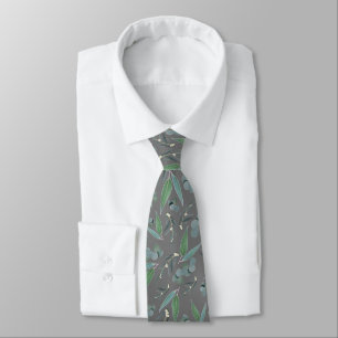Teal Grey Eucalyptus Greenery Pattern Neck Tie