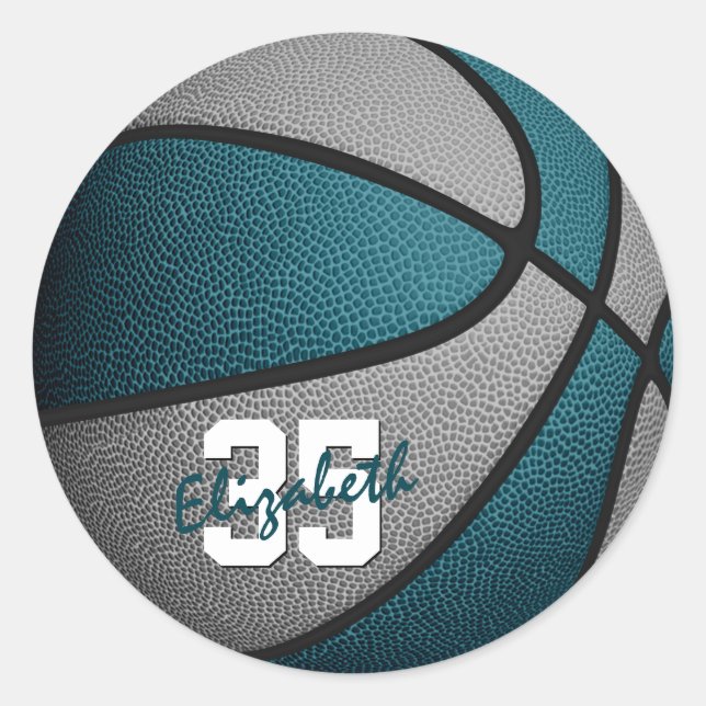 teal grey girls boys basketball team colours classic round sticker (Front)