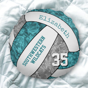 teal grey girls sports gifts volleyball round cushion