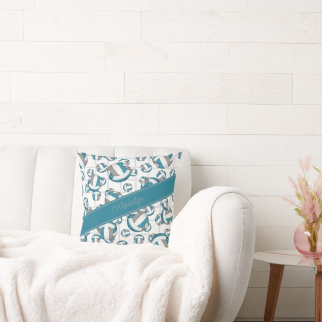 Teal grey girly volleyballs pattern net accent cushion (Couch)