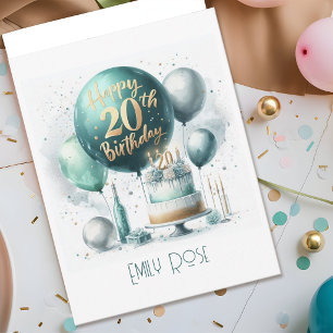 Teal Grey Glamourous Revival 20th Birthday Card