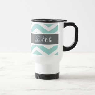 Teal Grey Grey Chevron Custom Travel Mug