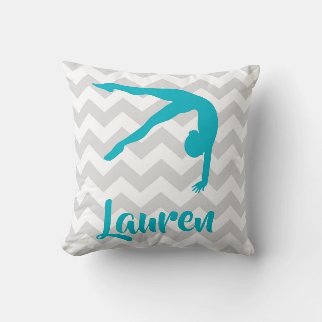 Teal Grey Gymnastics Throw Pillow (Front)