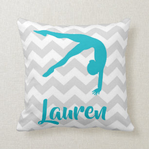 Teal Grey Gymnastics Throw Pillow